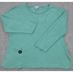 Habitat Sweater Womens Lg Mint Green Mix Stitch Rolled Collar Loop Button Pocket